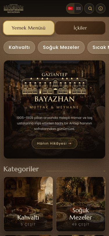Bayazhan QR menüsünün gerçek mobil ekranı