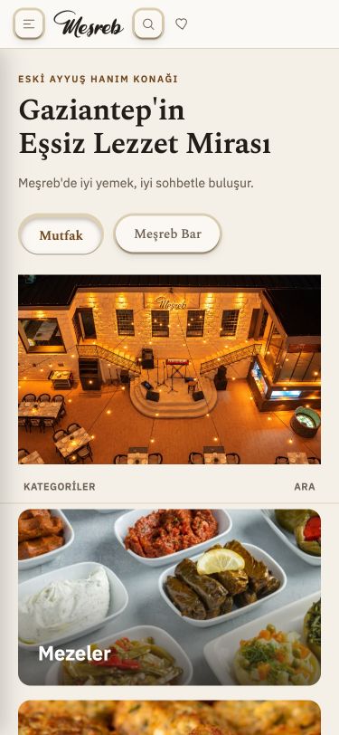 Meşreb QR menüsünün gerçek mobil ekranı